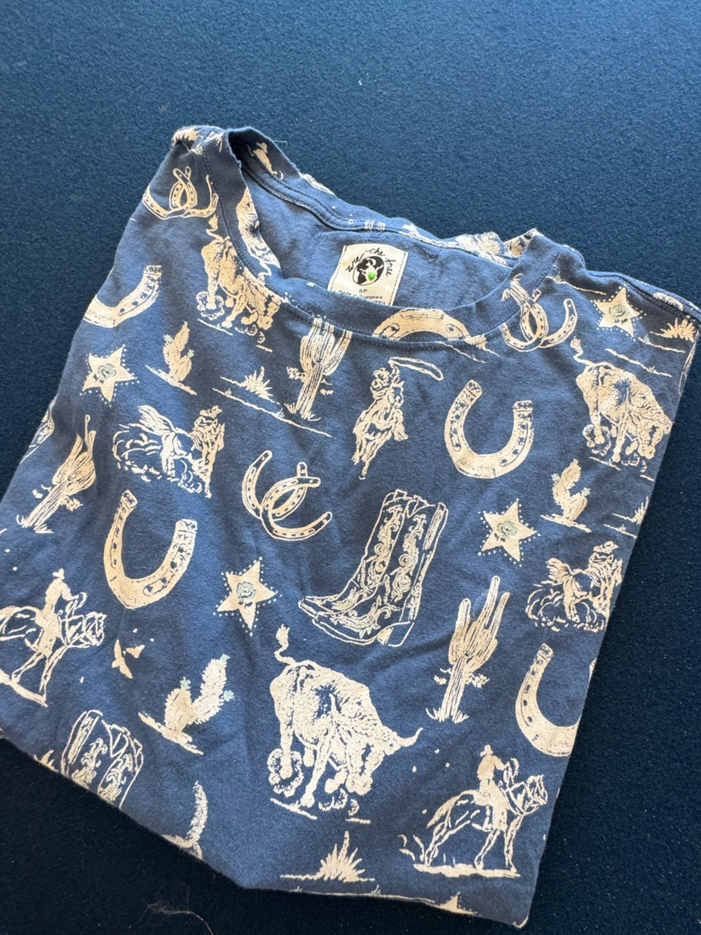 We The Free Navy Short-Sleeve Western Print Tee-oversized,100%cotton cute&comfy🤠